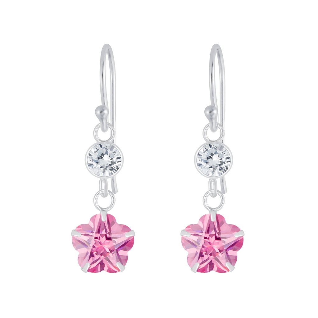 [10008086] Silver Flower Cubic Zirconia Earrings