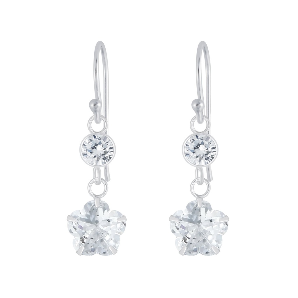 [10008103] Silver Flower Cubic Zirconia Earrings