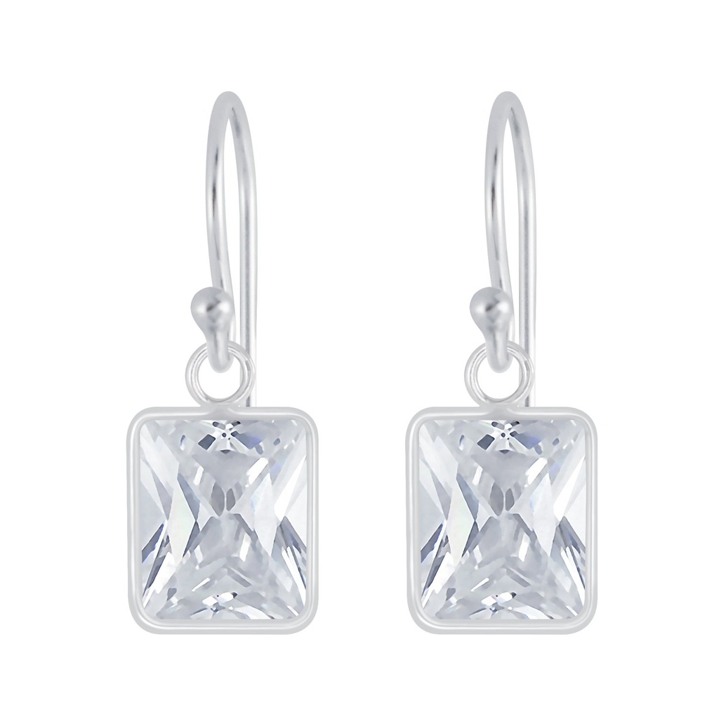 Boucles d'oreilles en argent zircon baguette 6x8 mm