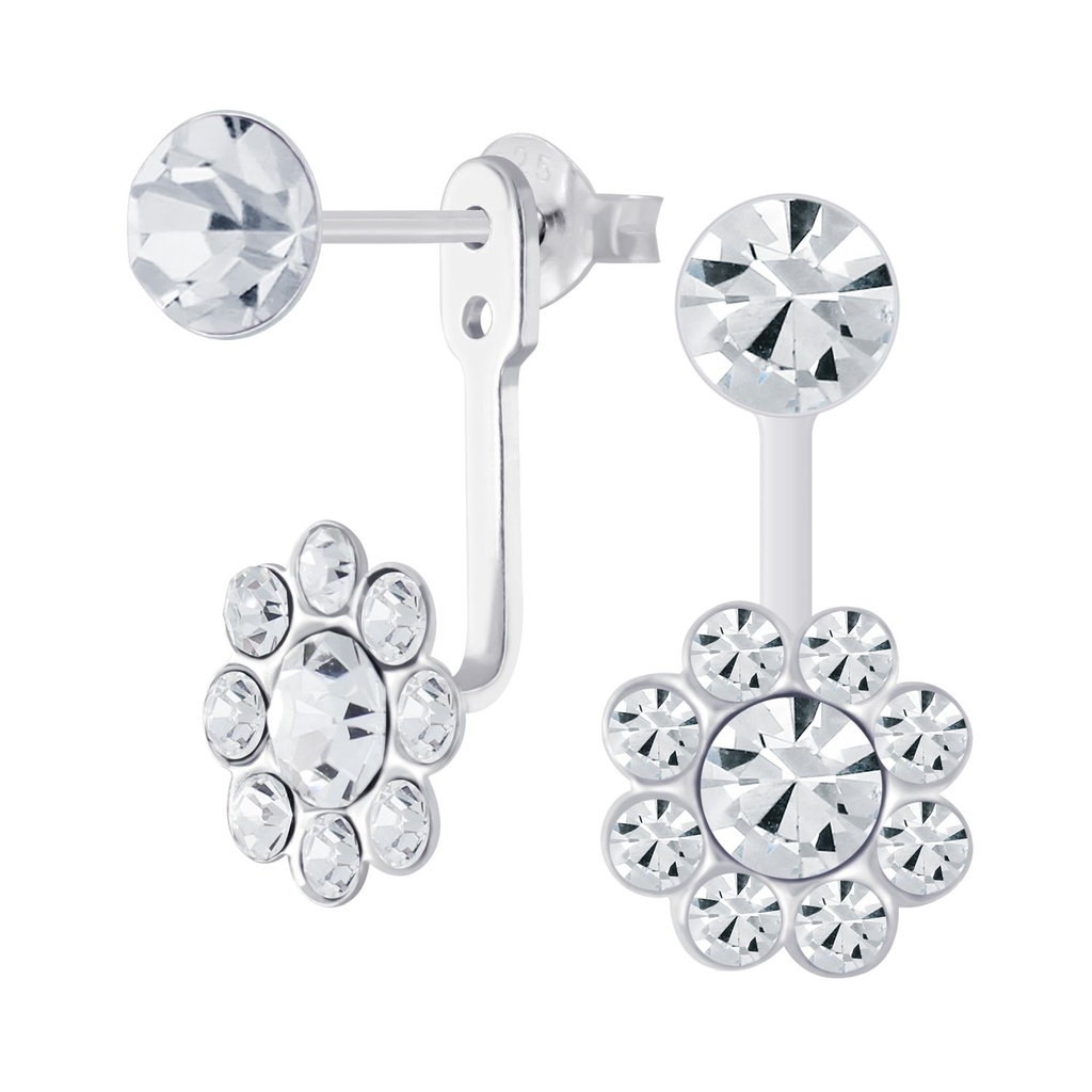 Silver Crystal Flower Ear Jacket