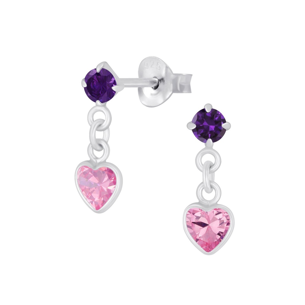 Silver Heart Cubic Zirconia Drop Stud Earrings