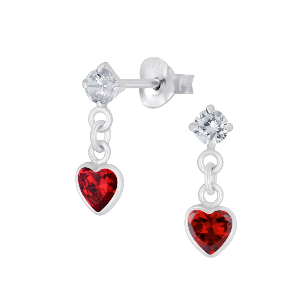 Silver Heart Cubic Zirconia Drop Stud Earrings