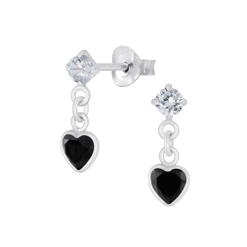 Silver Heart Cubic Zirconia Drop Stud Earrings