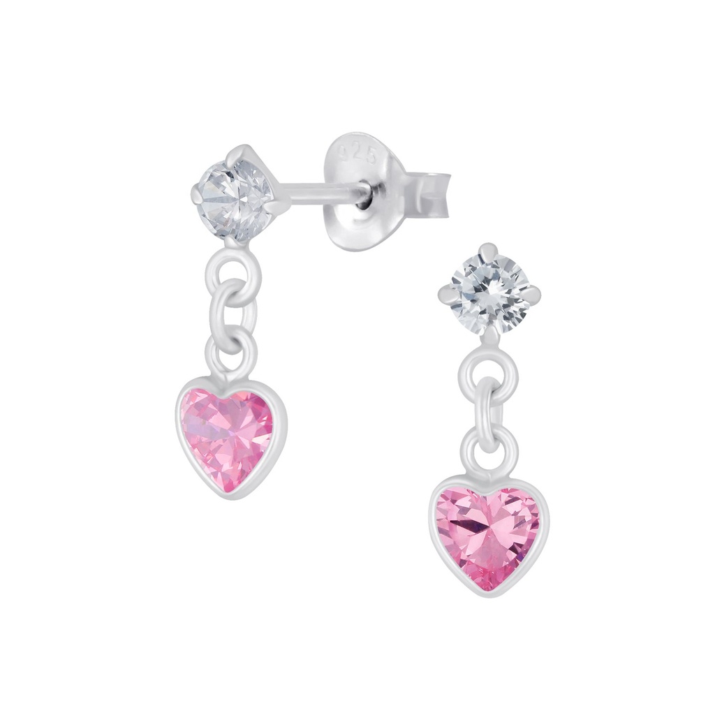 Puces d'oreilles goutte en argent zircon cœur