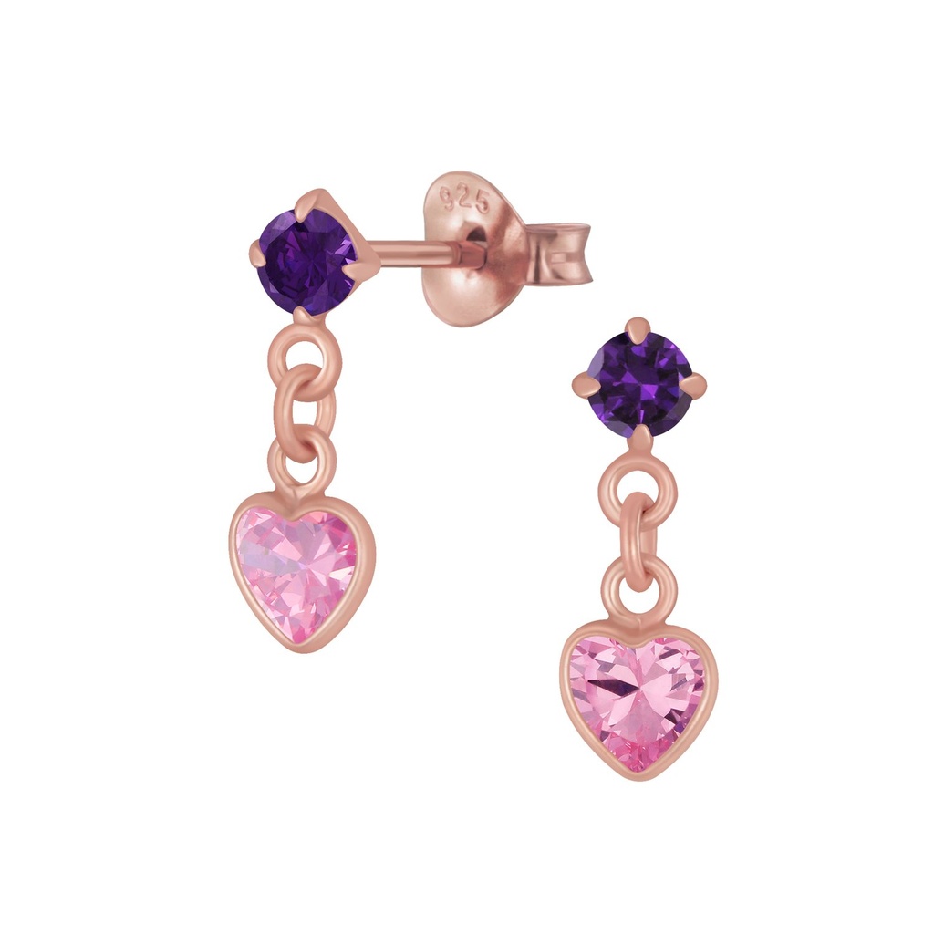 Silver Heart Cubic Zirconia Drop Stud Earrings