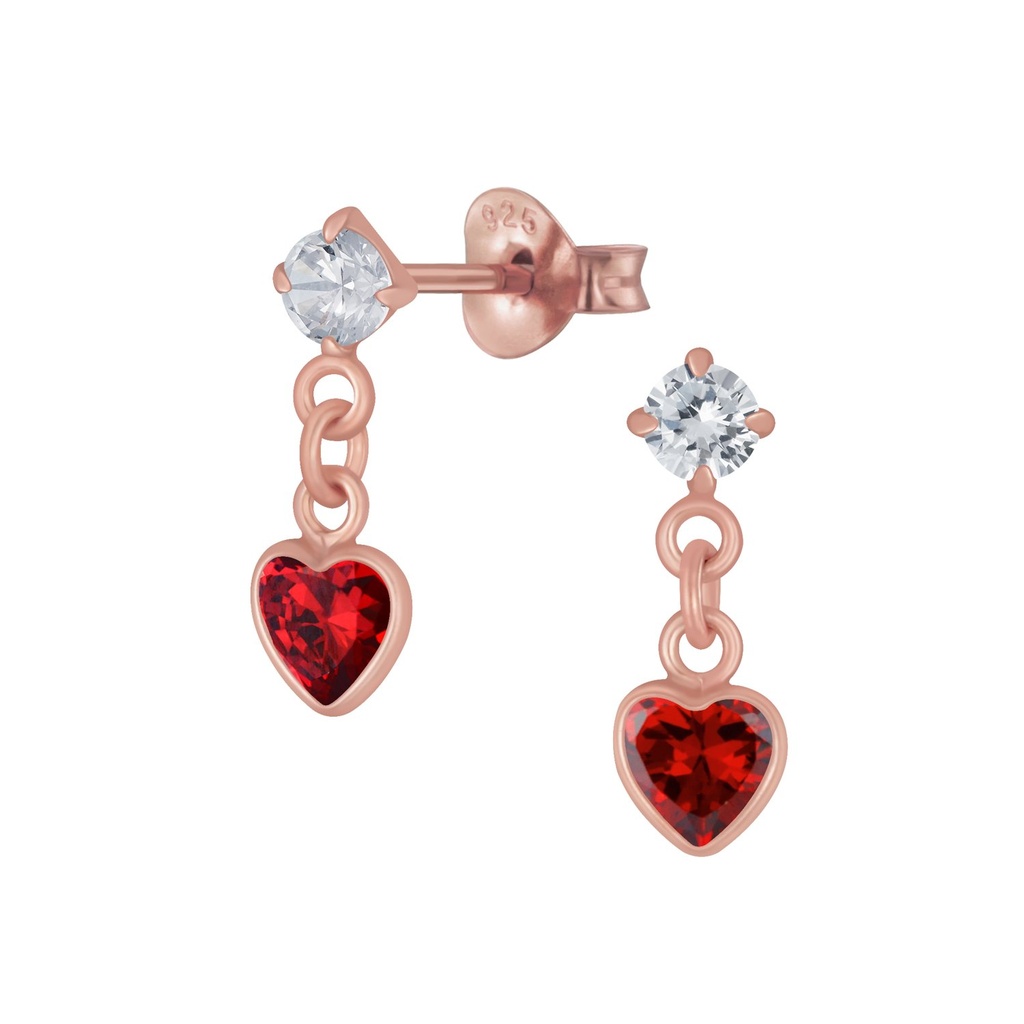 Silver Heart Cubic Zirconia Drop Stud Earrings