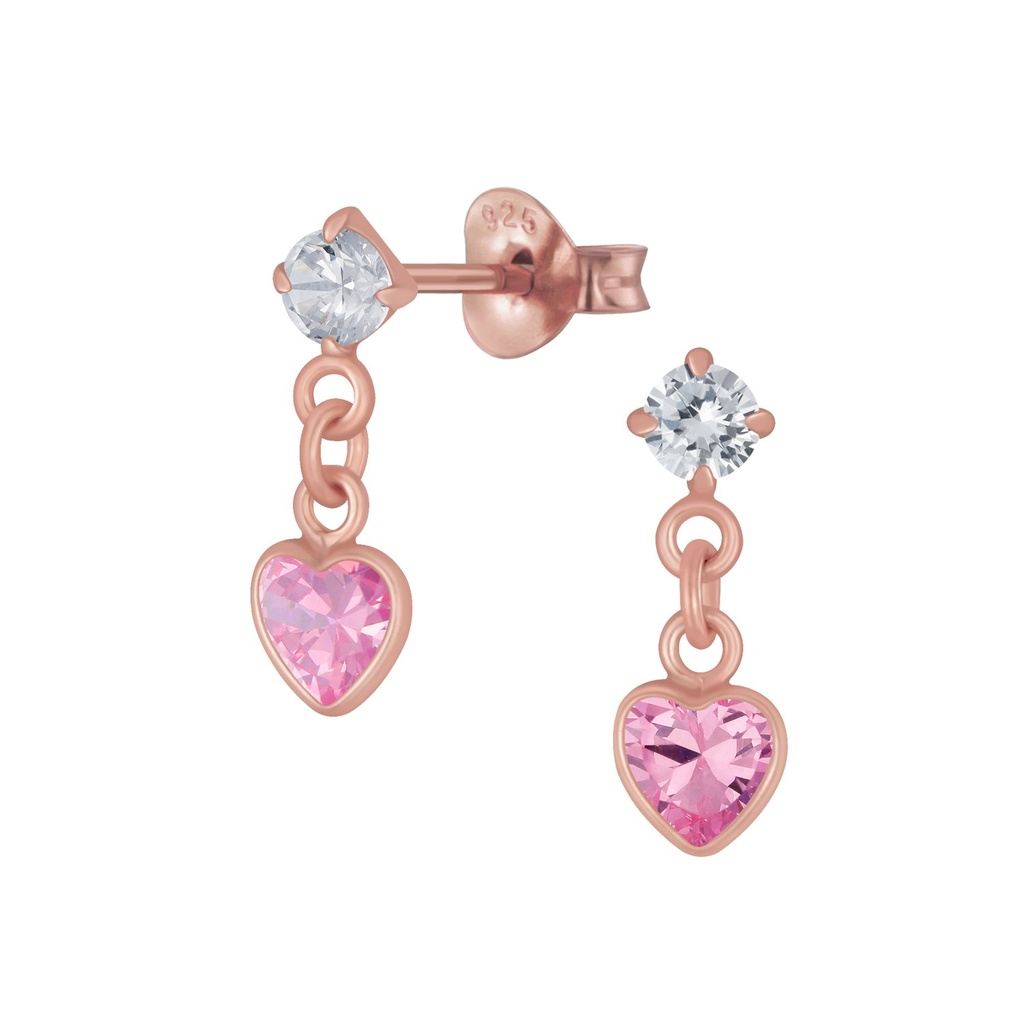 Puces d'oreilles goutte en argent zircon cœur