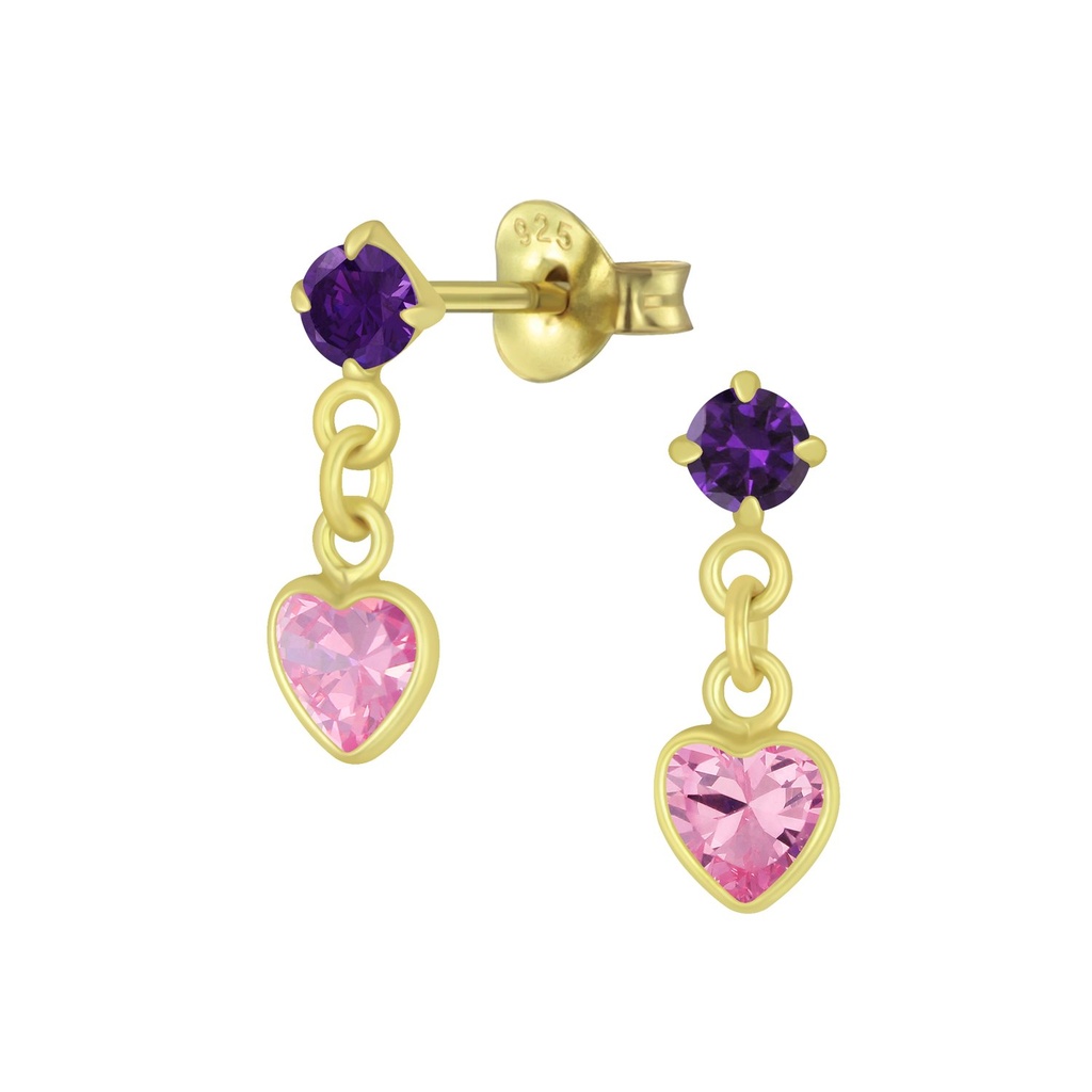 Puces d'oreilles goutte en argent zircon cœur