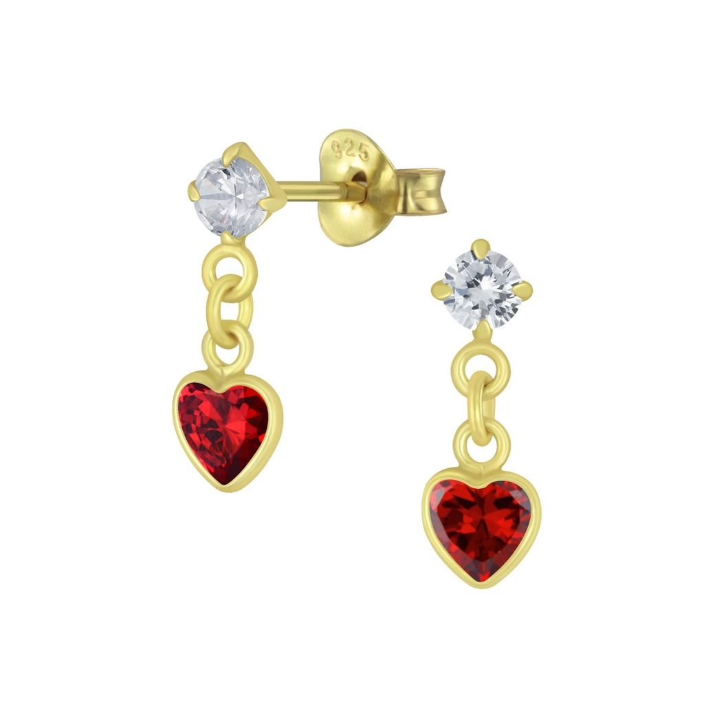 Silver Heart Cubic Zirconia Drop Stud Earrings