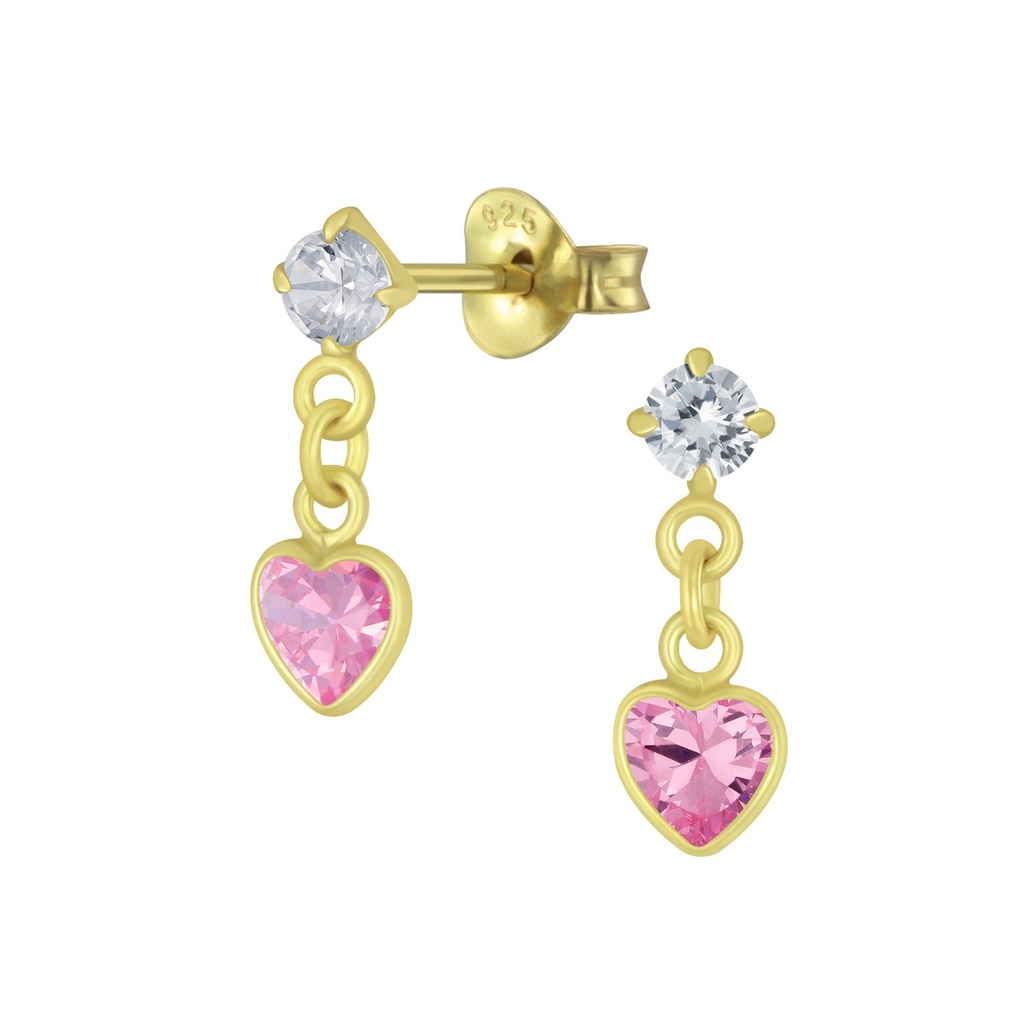 Silver Heart Cubic Zirconia Drop Stud Earrings