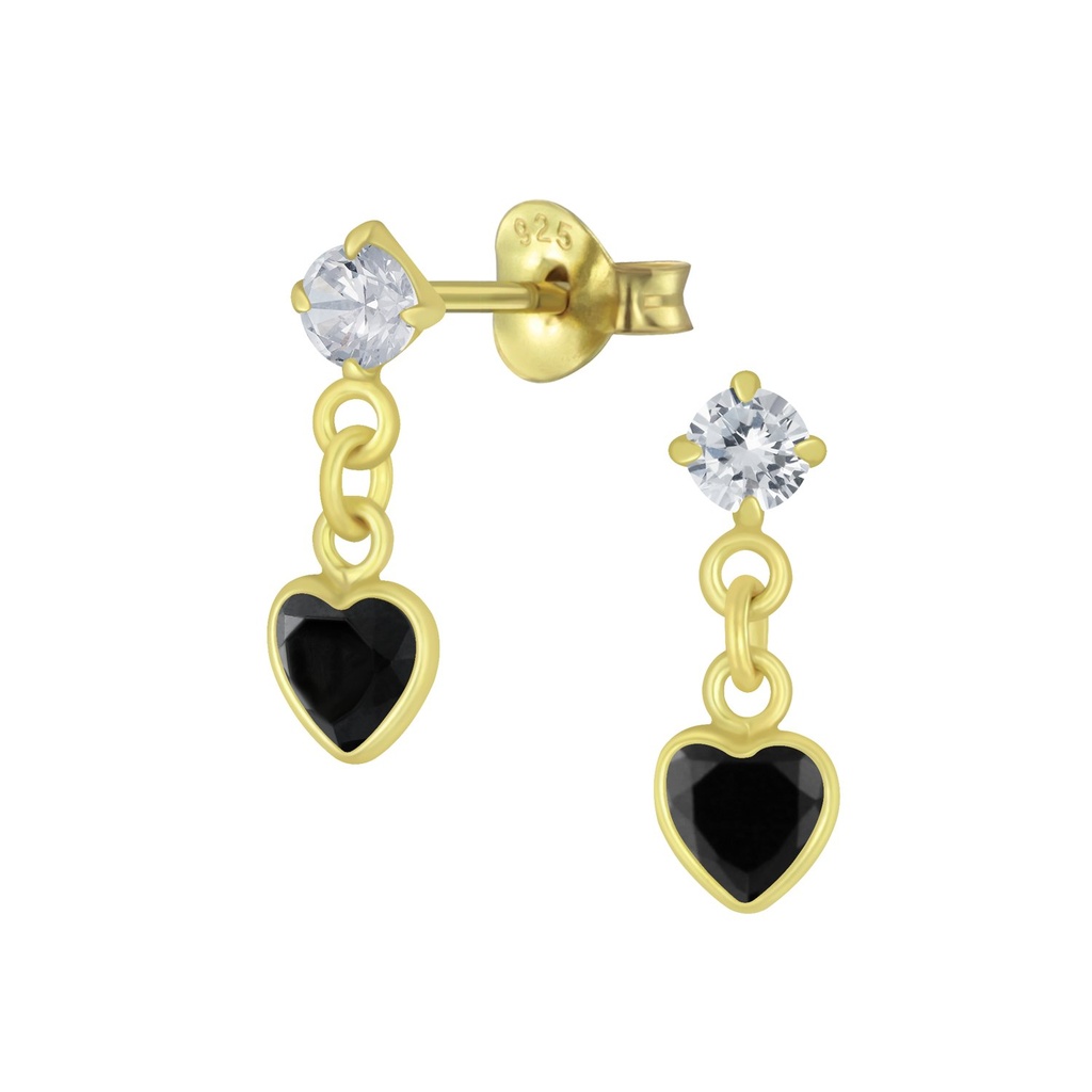 Silver Heart Cubic Zirconia Drop Stud Earrings