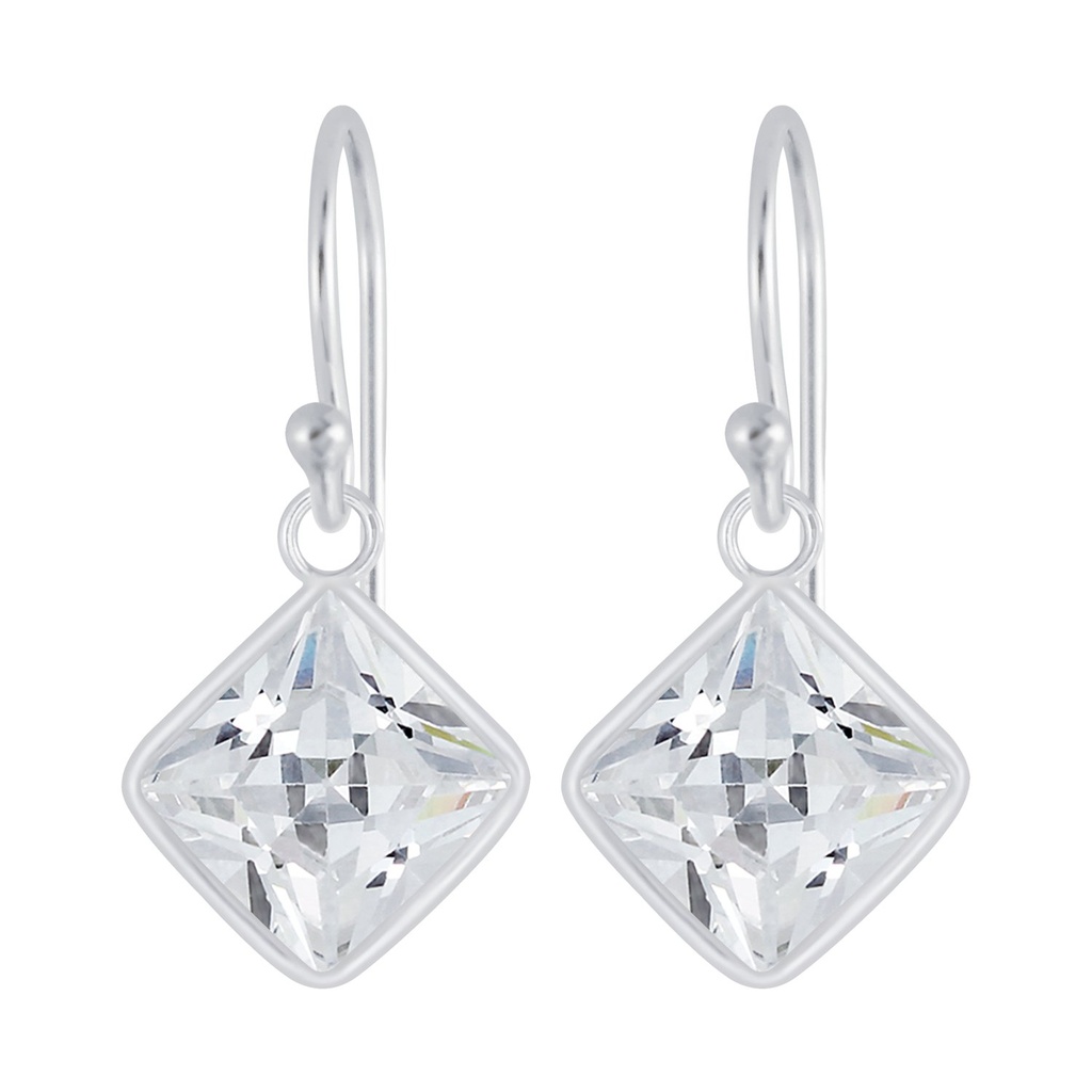 [10007180] 10mm Square Cubic Zirconia Silver Earrings