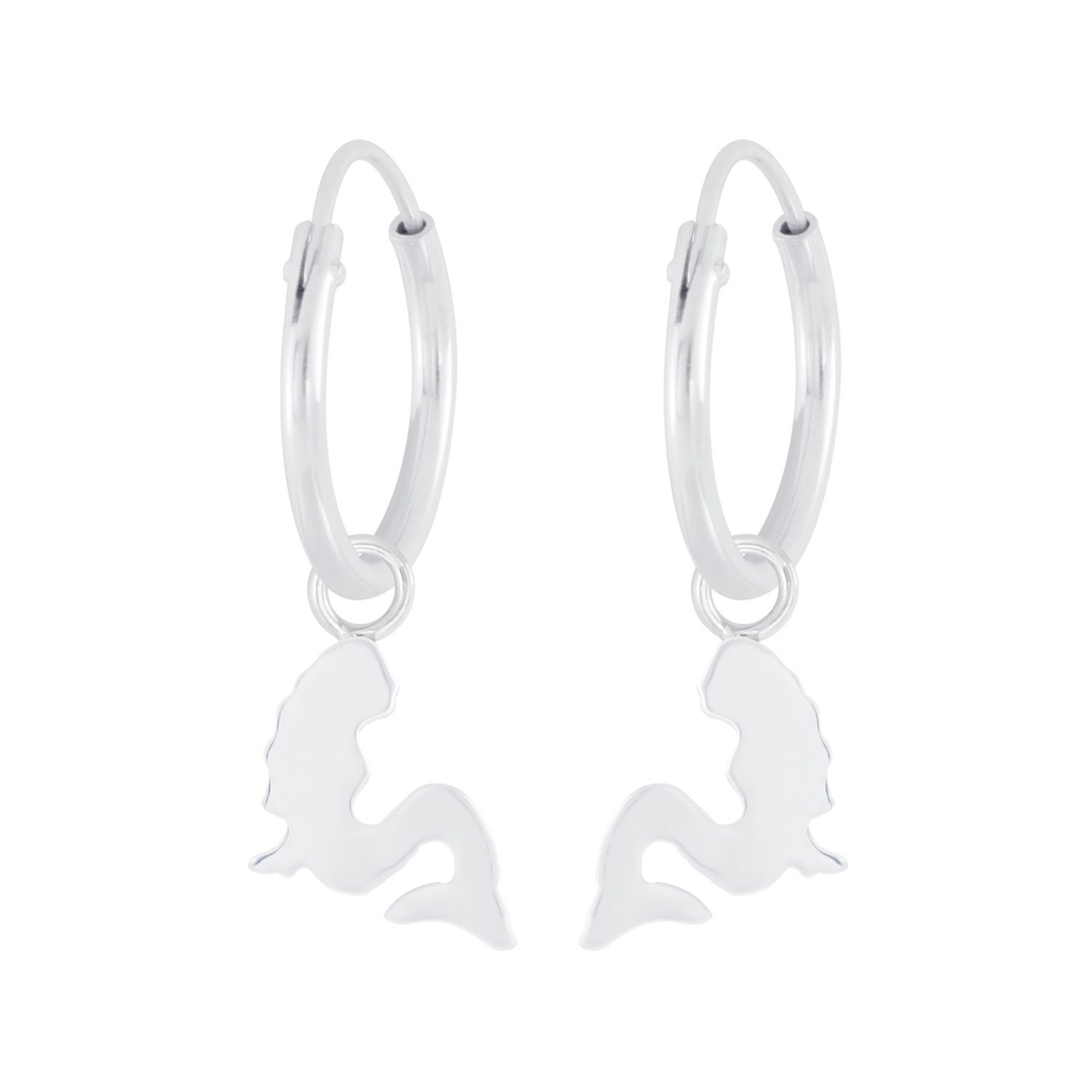 Silver Mermaid Charm Hoop Earrings