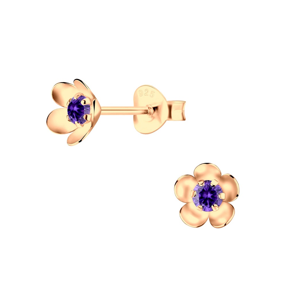 Puces d'oreilles en argent zircon fleur
