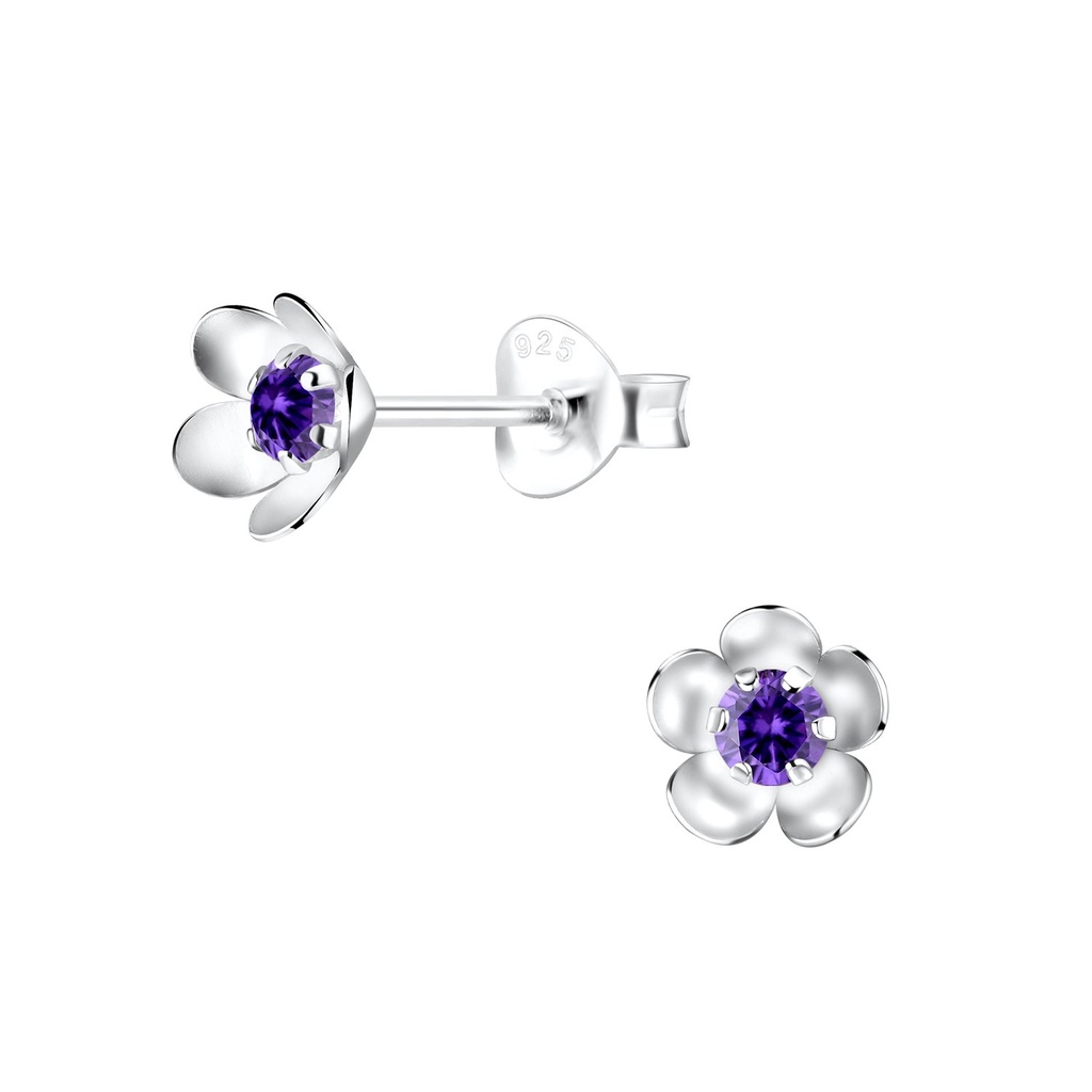 Puces d'oreilles en argent zircon fleur