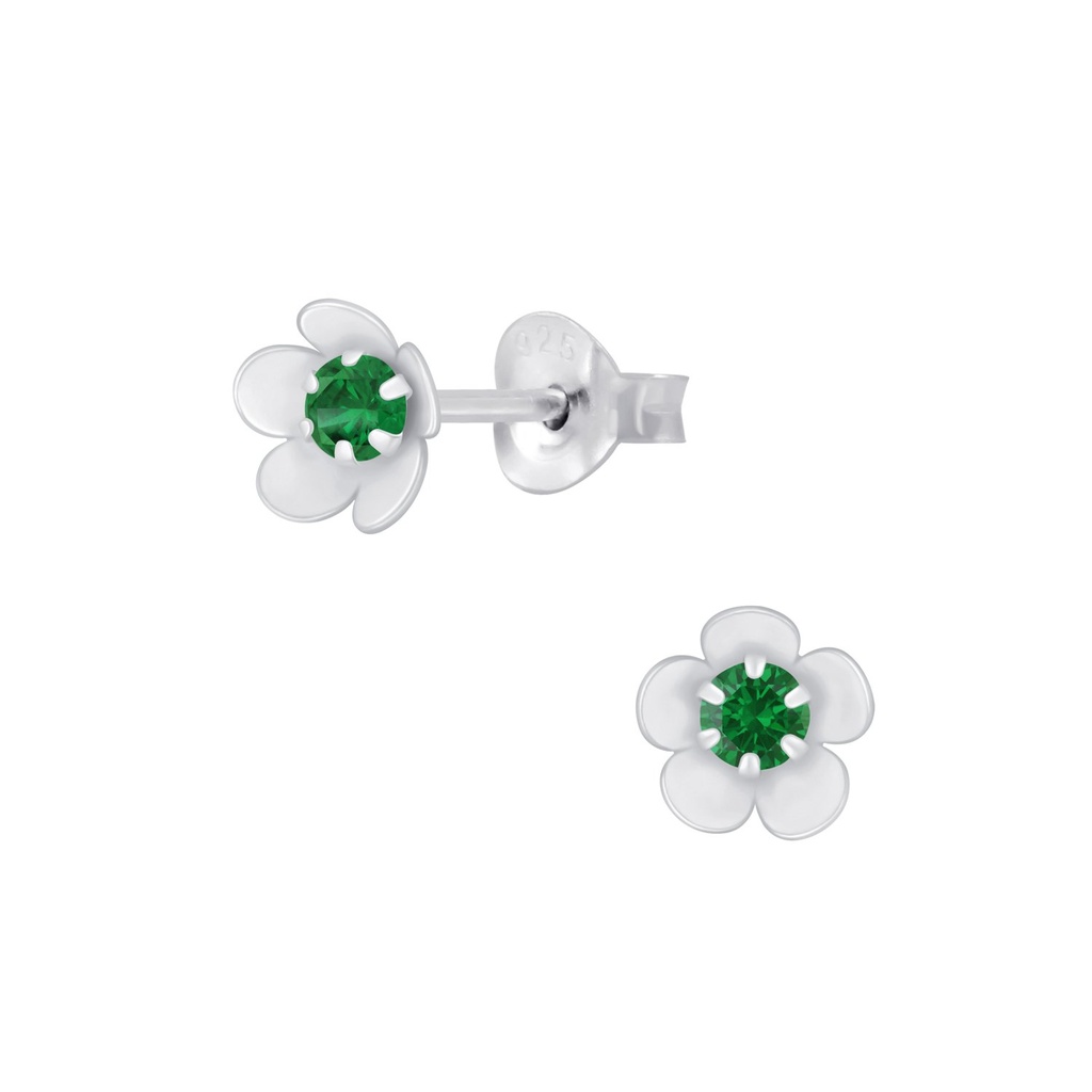 [10007789] Puces d'oreilles en argent zircon fleur