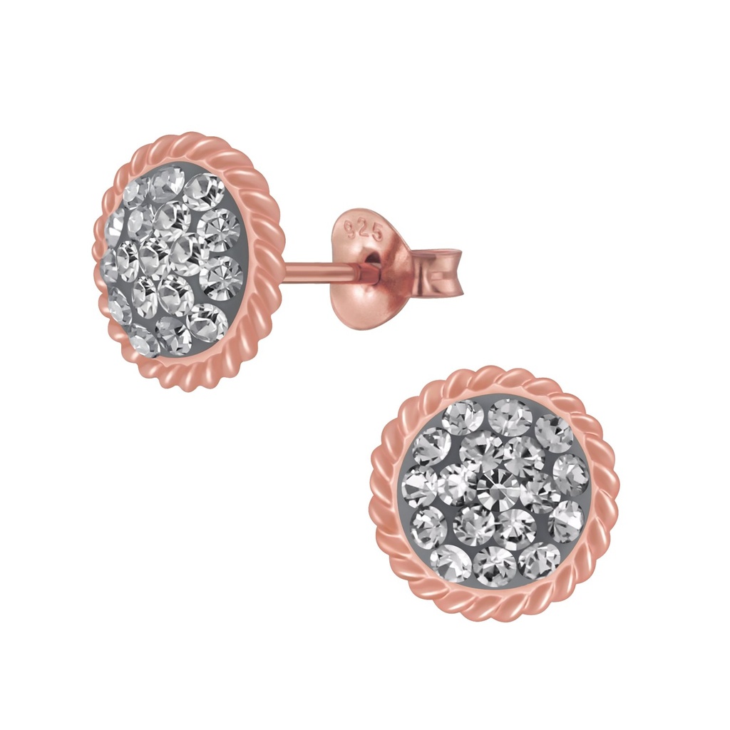 Puces d'oreilles en argent cristal rond