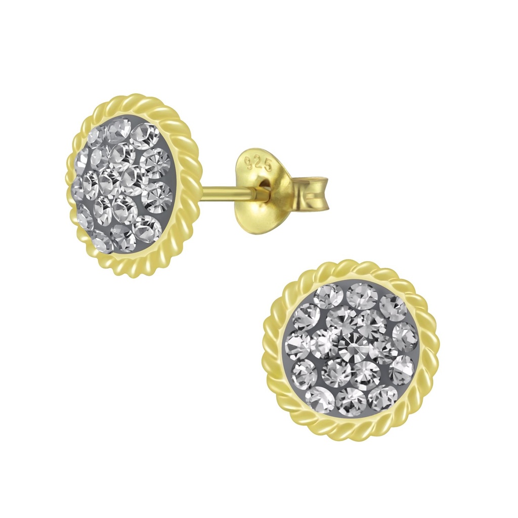 Silver Round Crystal Stud Earrings
