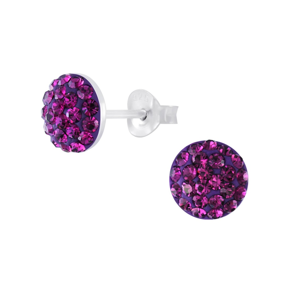 Silver Round Crystal Stud Earrings