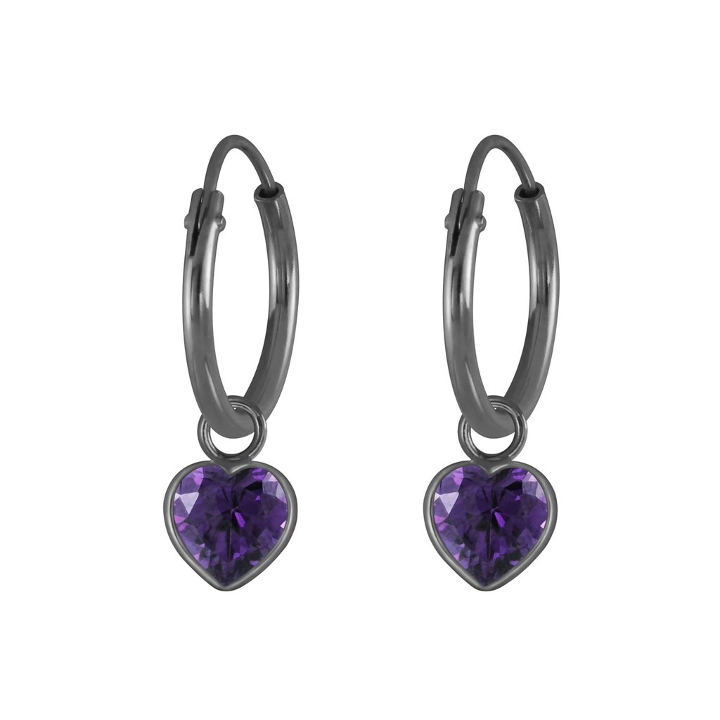 4mm Heart Cubic Zirconia Silver Charm Hoop Earrings