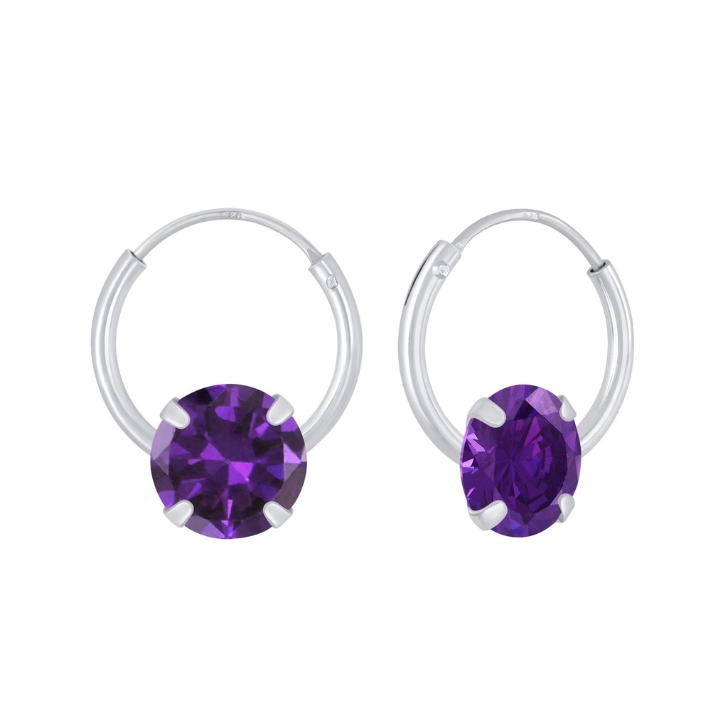 Créoles en argent zircon rond 6 mm