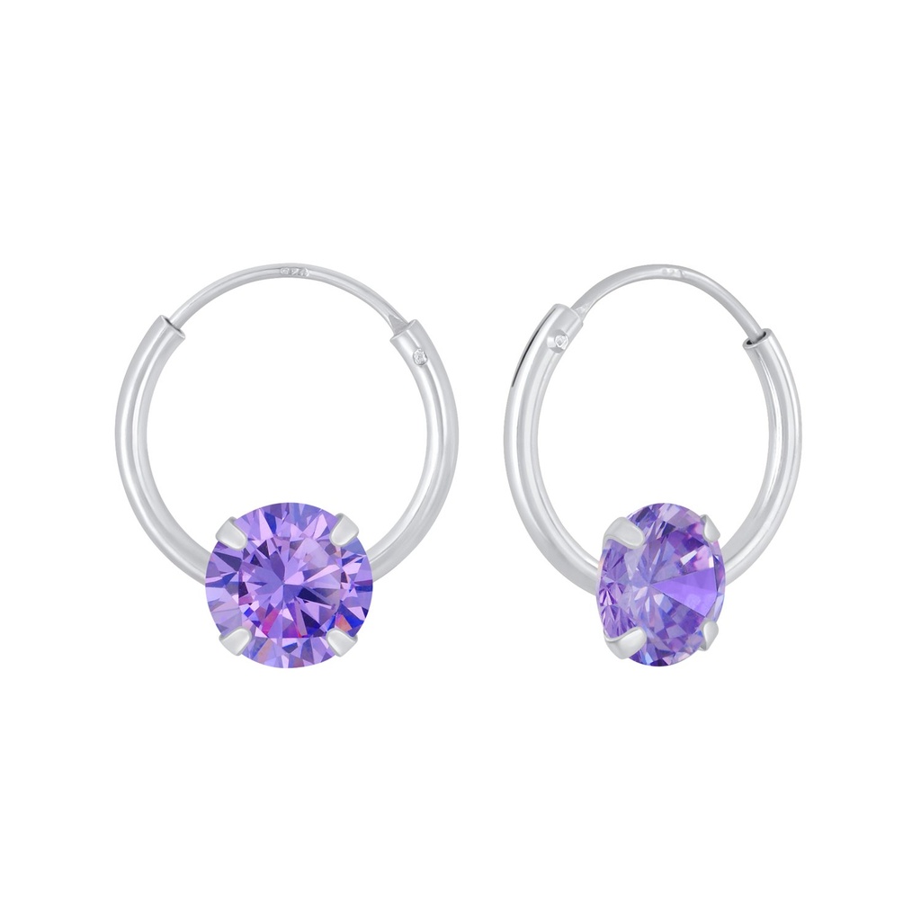 Créoles en argent zircon rond 4 mm