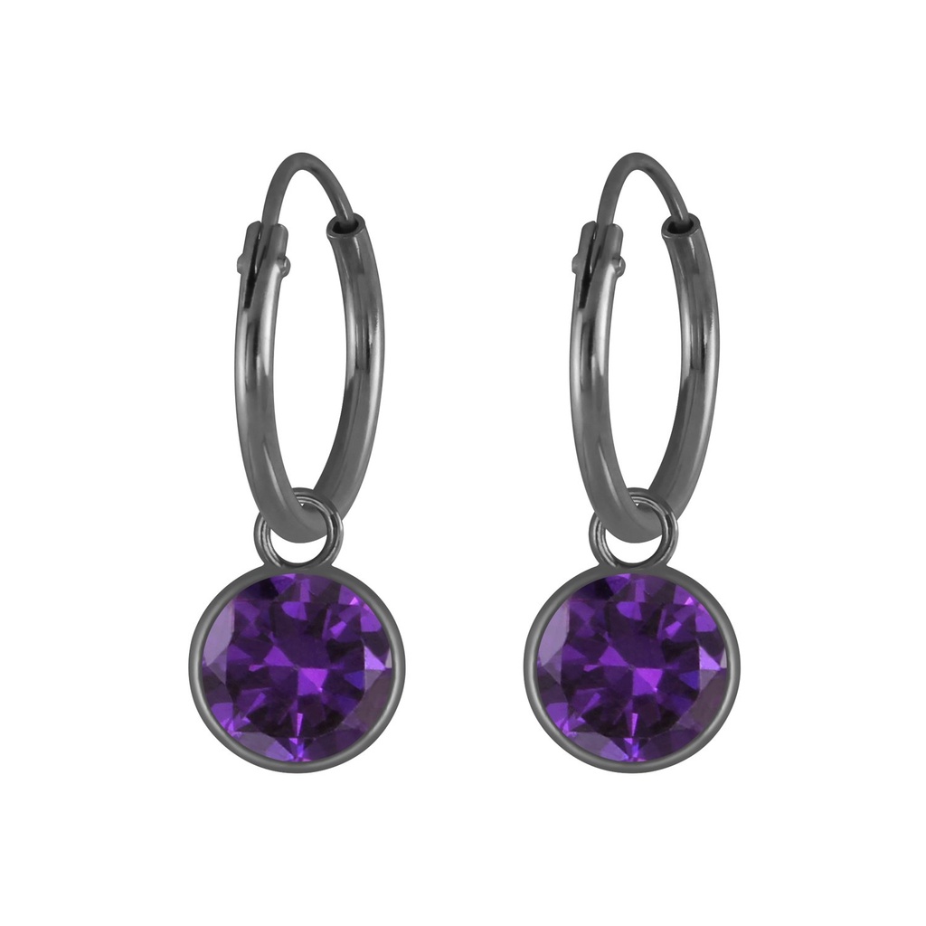 [10006085] Créoles breloque en argent zircon rond 6 mm (Amethyst)