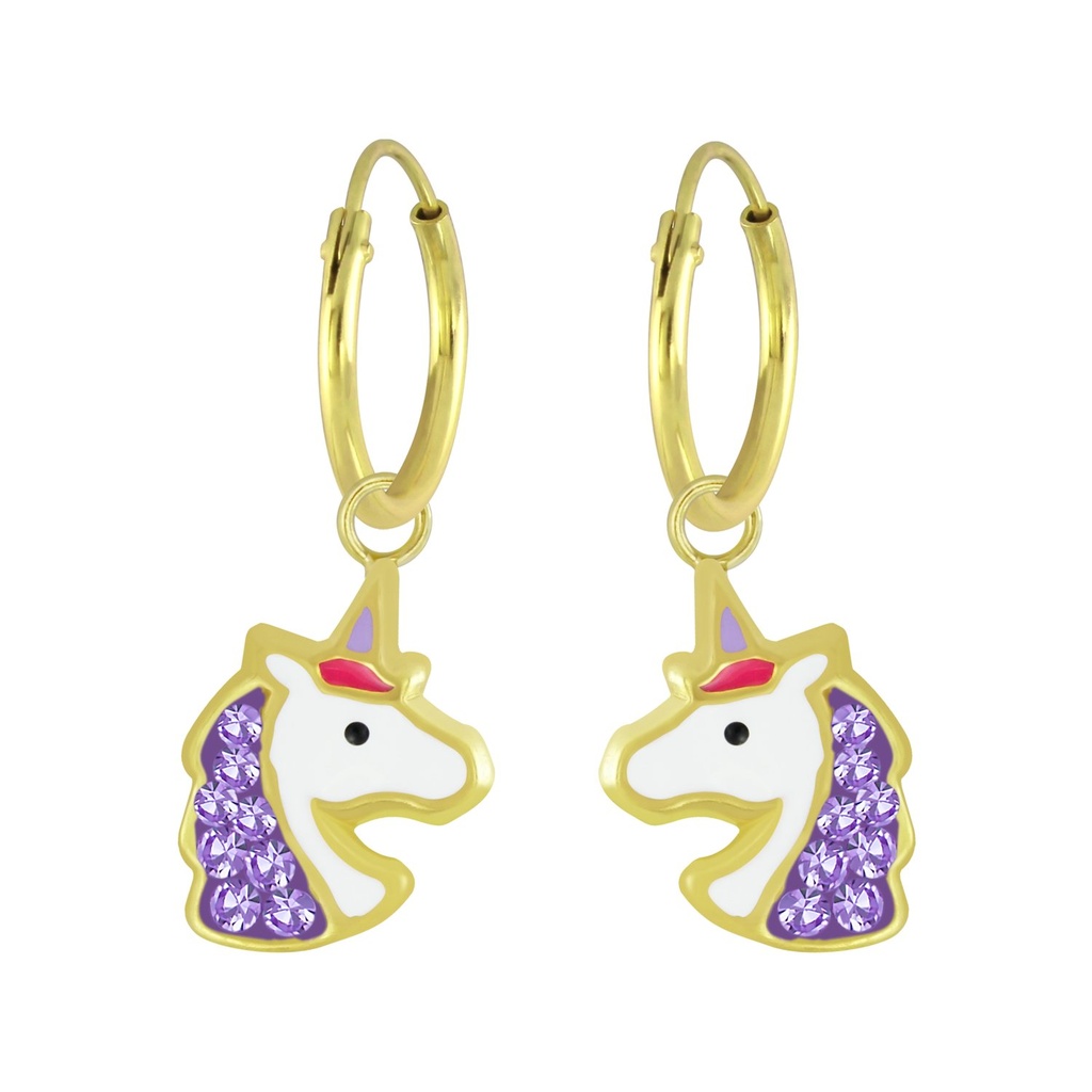 Silver Unicorn Charm Hoop Earrings