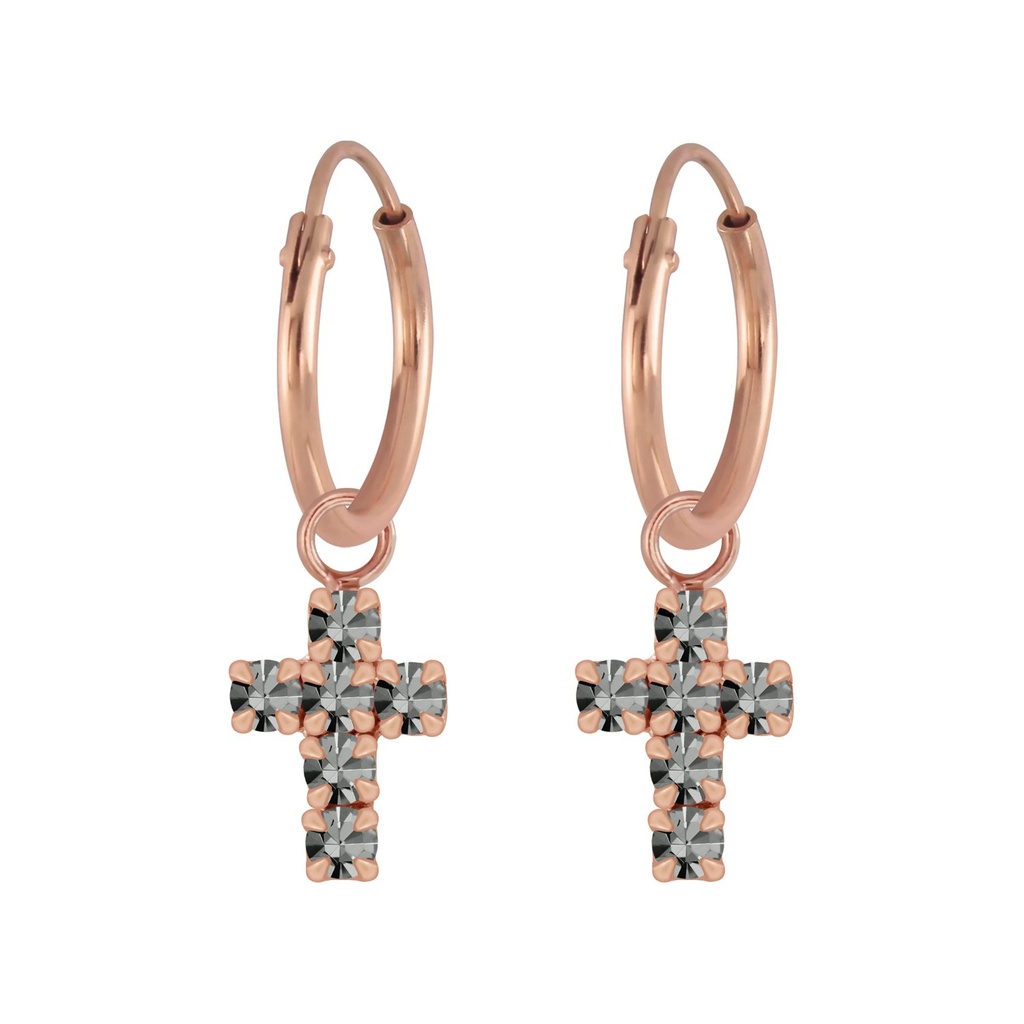 Créoles breloque croix en argent cristal