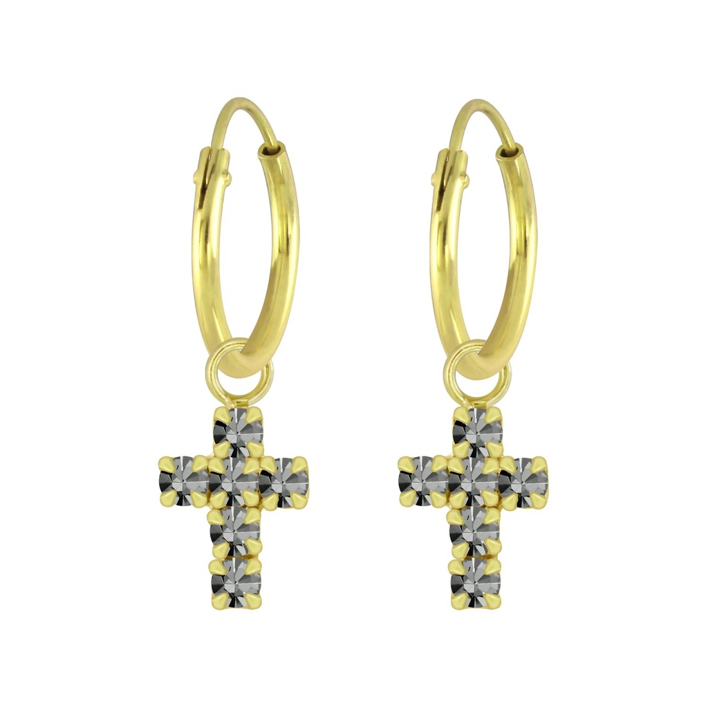Créoles breloque croix en argent cristal