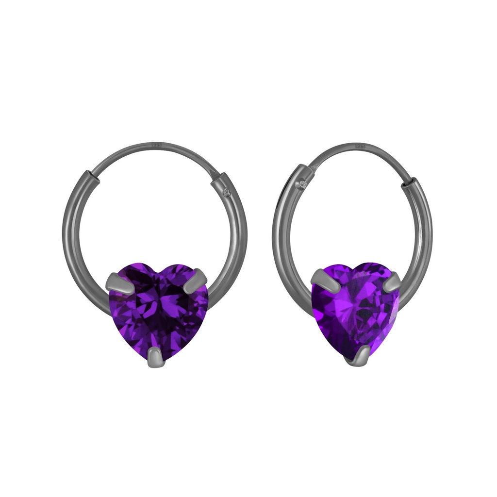 Créoles en argent zircon cœur 6 mm