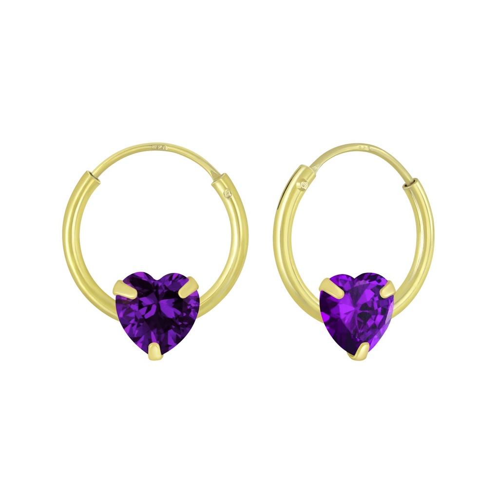 [10007028] Créoles en argent zircon cœur 4 mm (Amethyst)