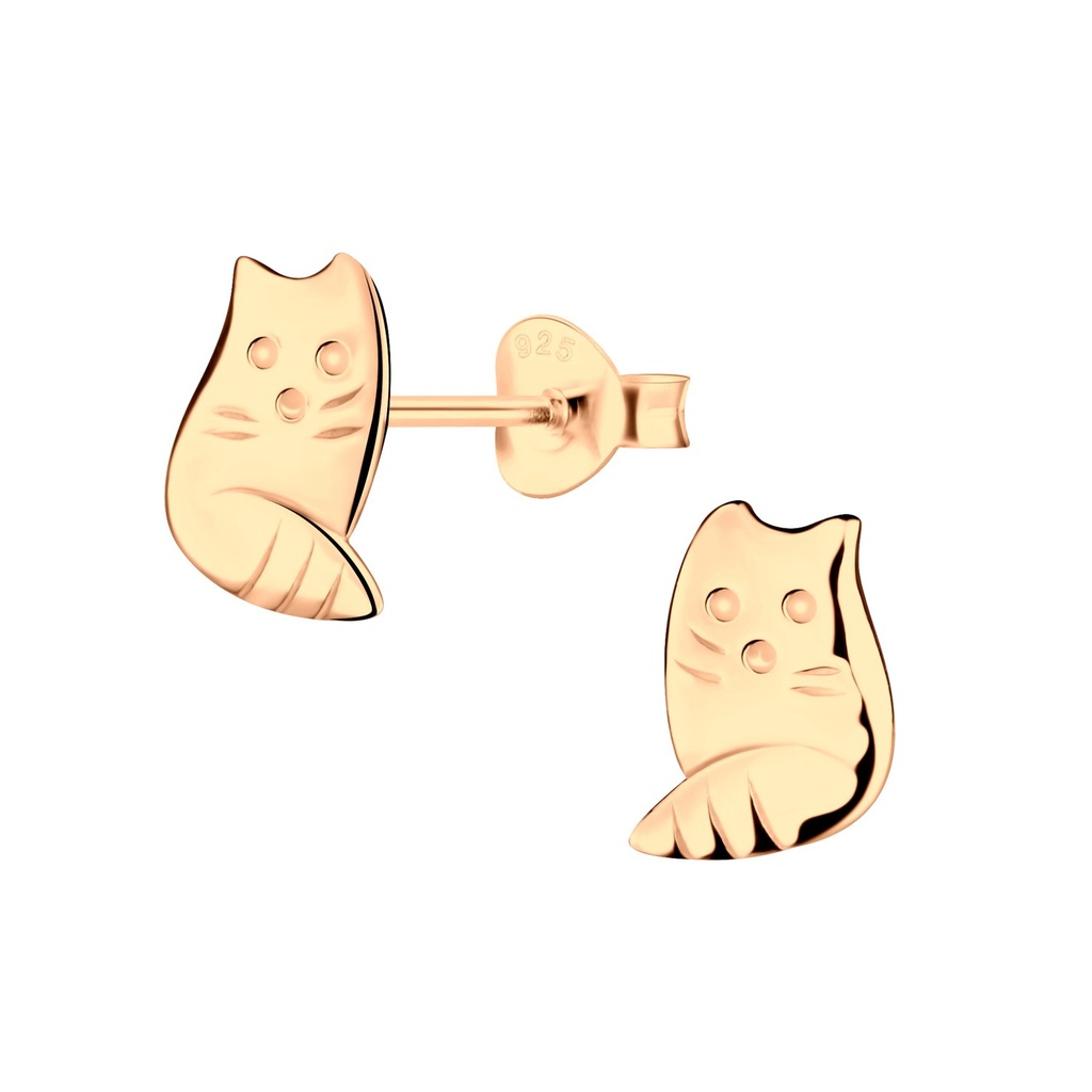 [10006832] Silver Cat Stud Earrings