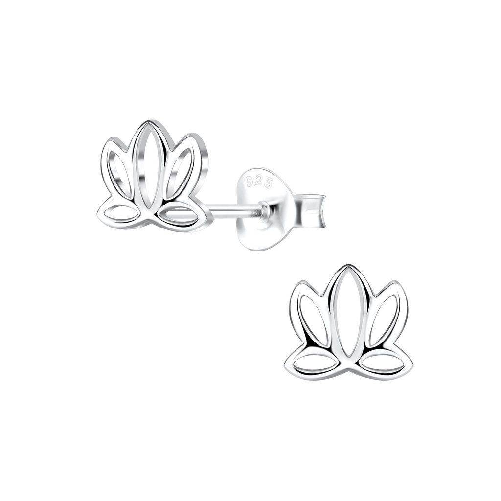 Silver Lotus Flower Stud Earrings