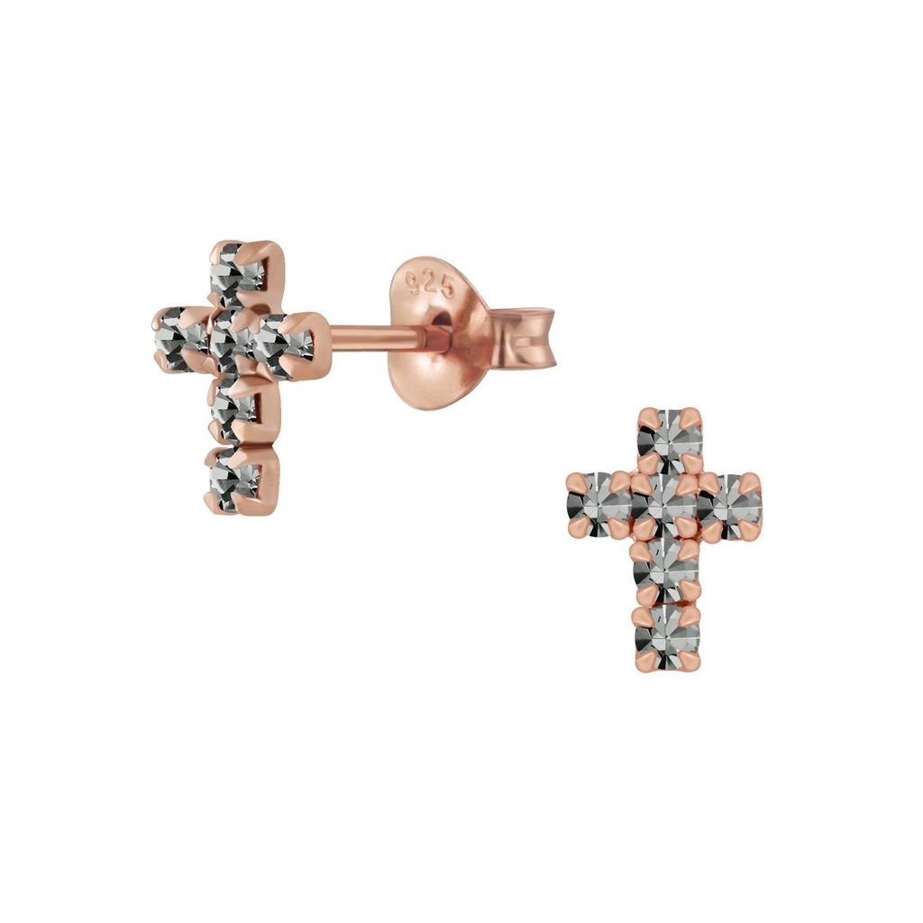 Puces d'oreilles croix en argent cristal