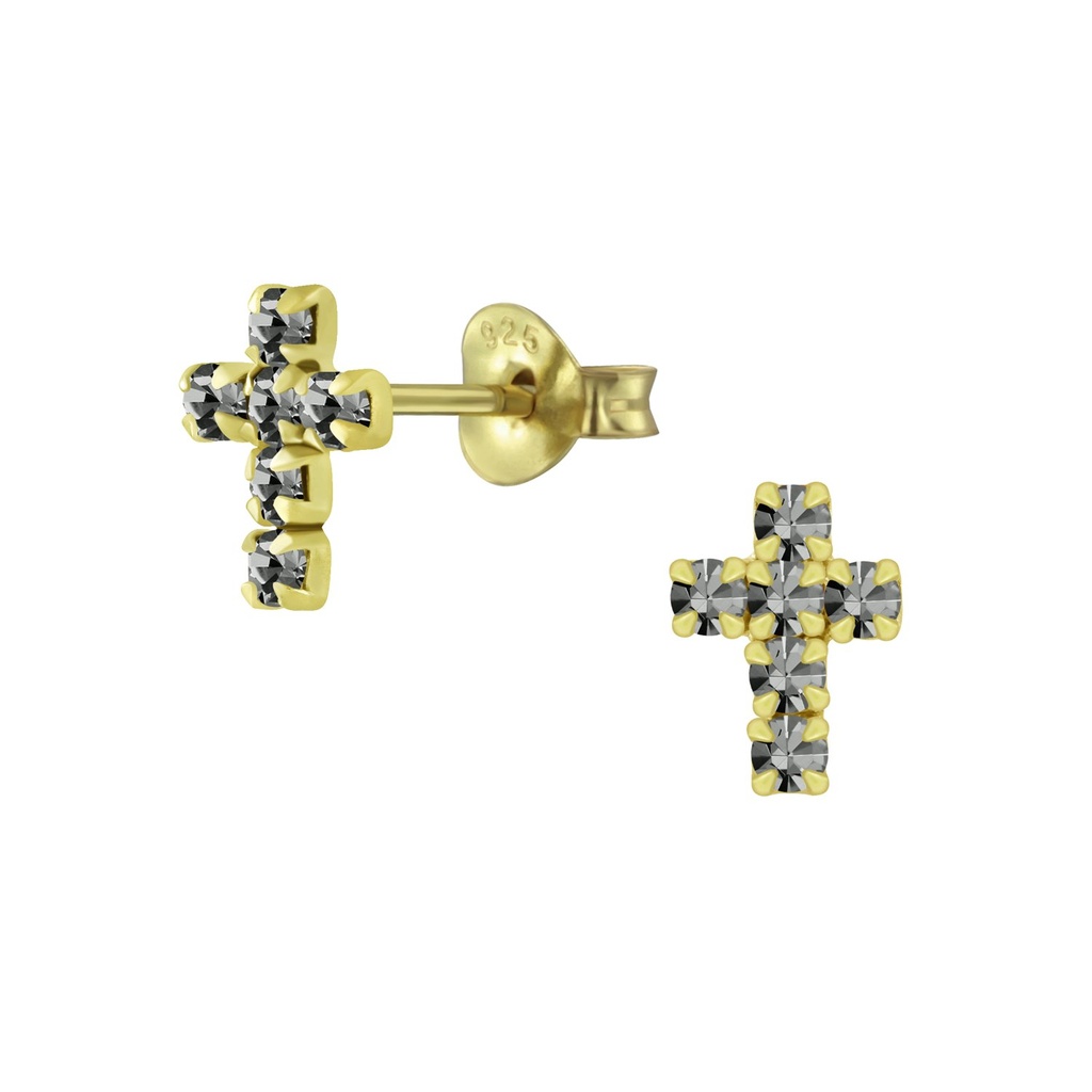 Silver Cross Crystal Stud Earrings
