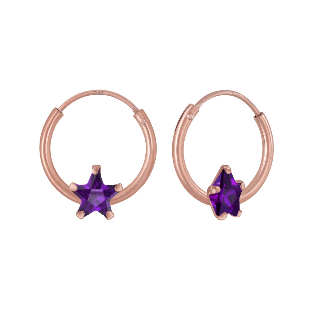4mm Star Cubic Zirconia Silver Hoop Earrings