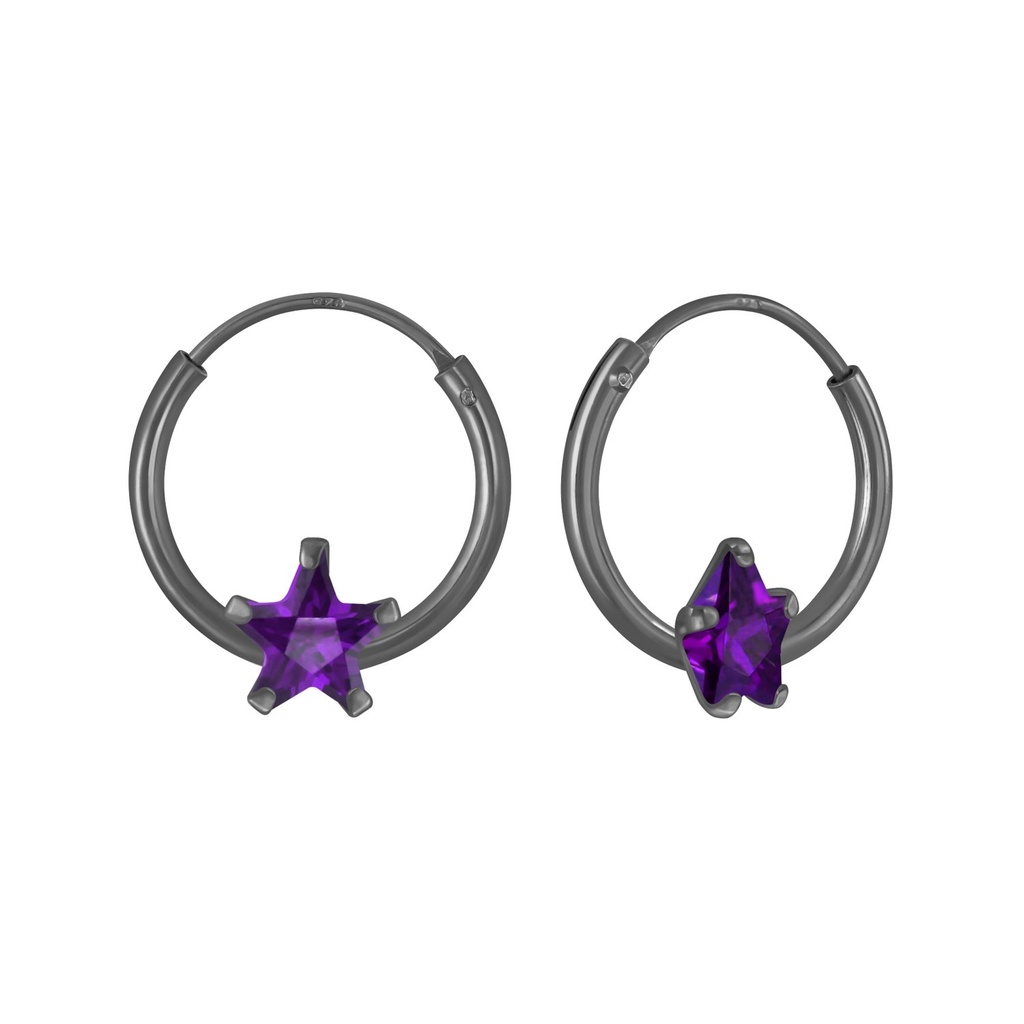 [10004893] Créoles en argent zircon étoile 4 mm (Amethyst)