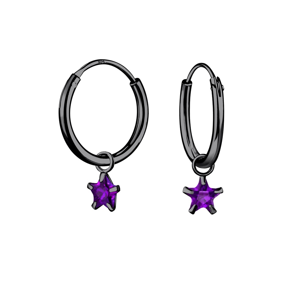 Créoles breloque en argent zircon étoile 4 mm