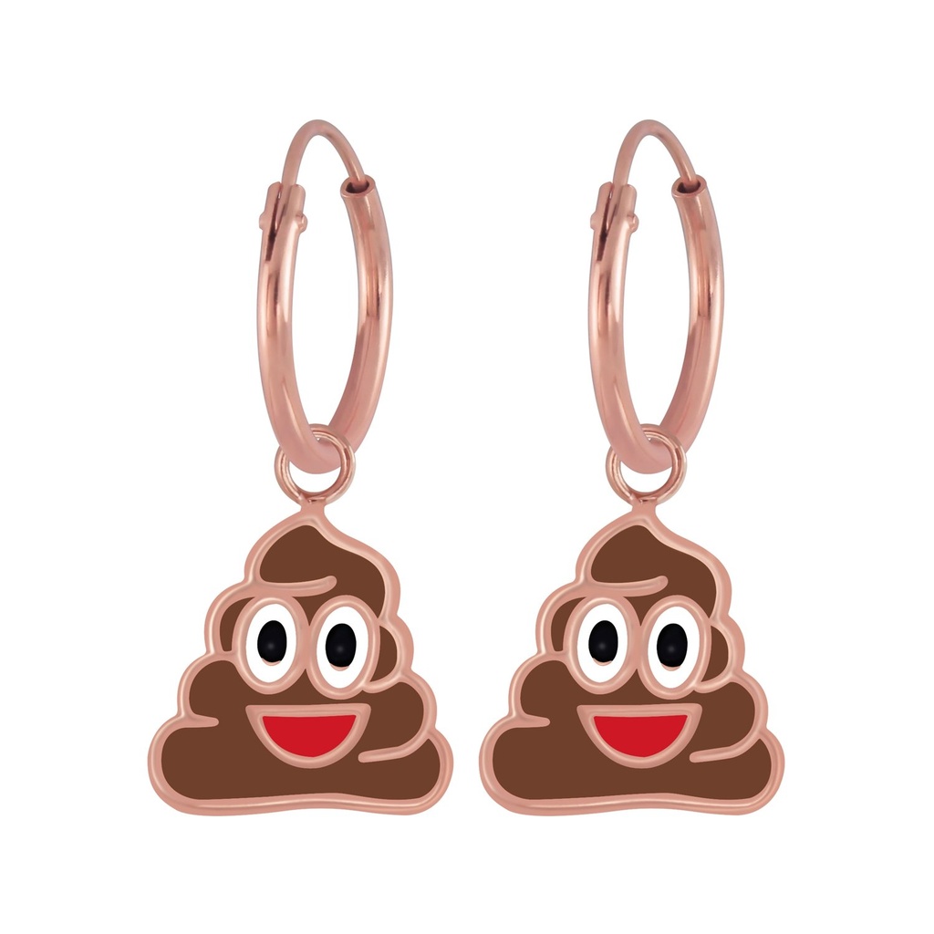Silver Smiling Poo Charm Hoop Earrings
