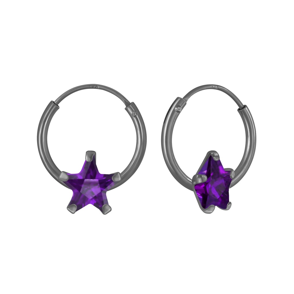 6mm Star Cubic Zirconia Silver Hoop Earrings