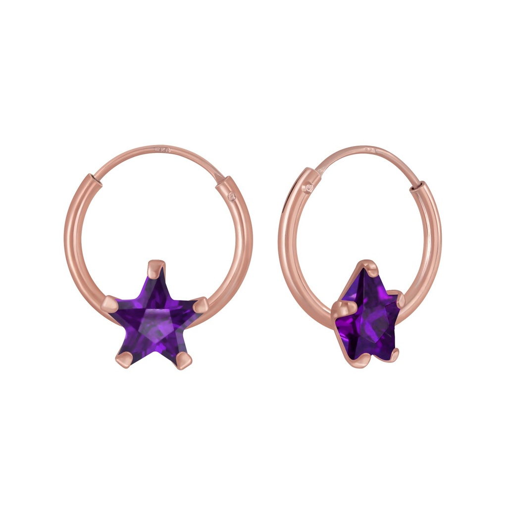 6mm Star Cubic Zirconia Silver Hoop Earrings