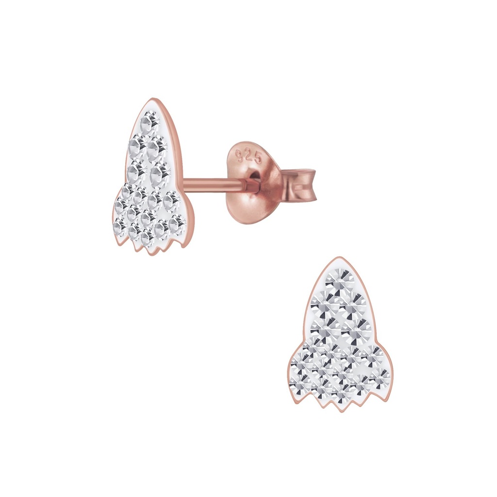 Puces d'oreilles fusée en argent cristal