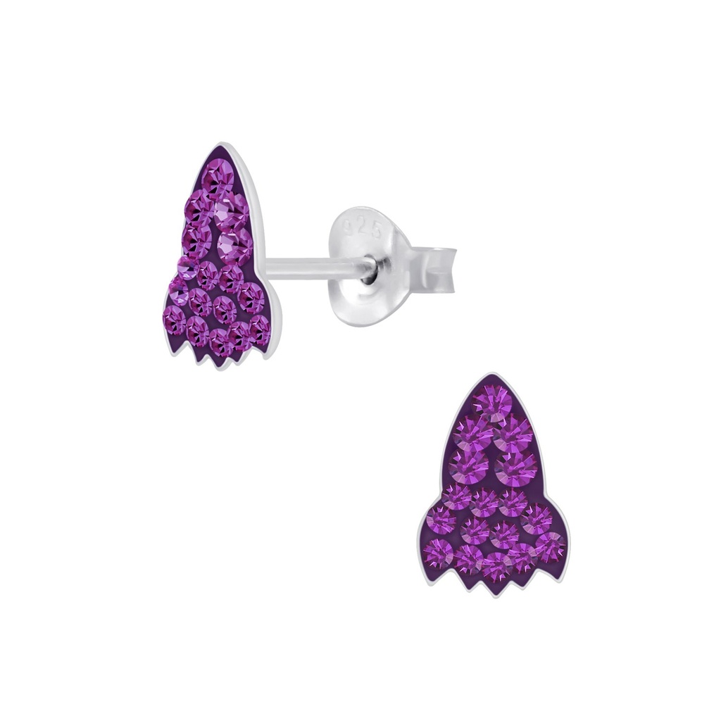Puces d'oreilles fusée en argent cristal