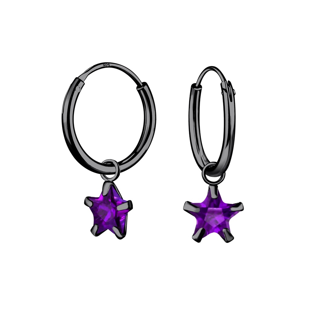 6mm Star Cubic Zirconia Silver Charm Hoop Earrings