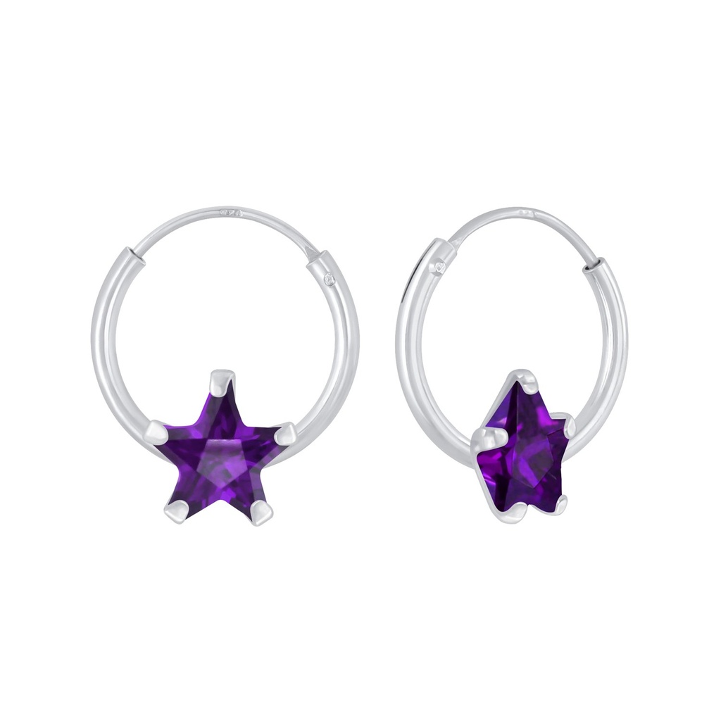 [10007431] Créoles en argent zircon étoile 6 mm (Amethyst)