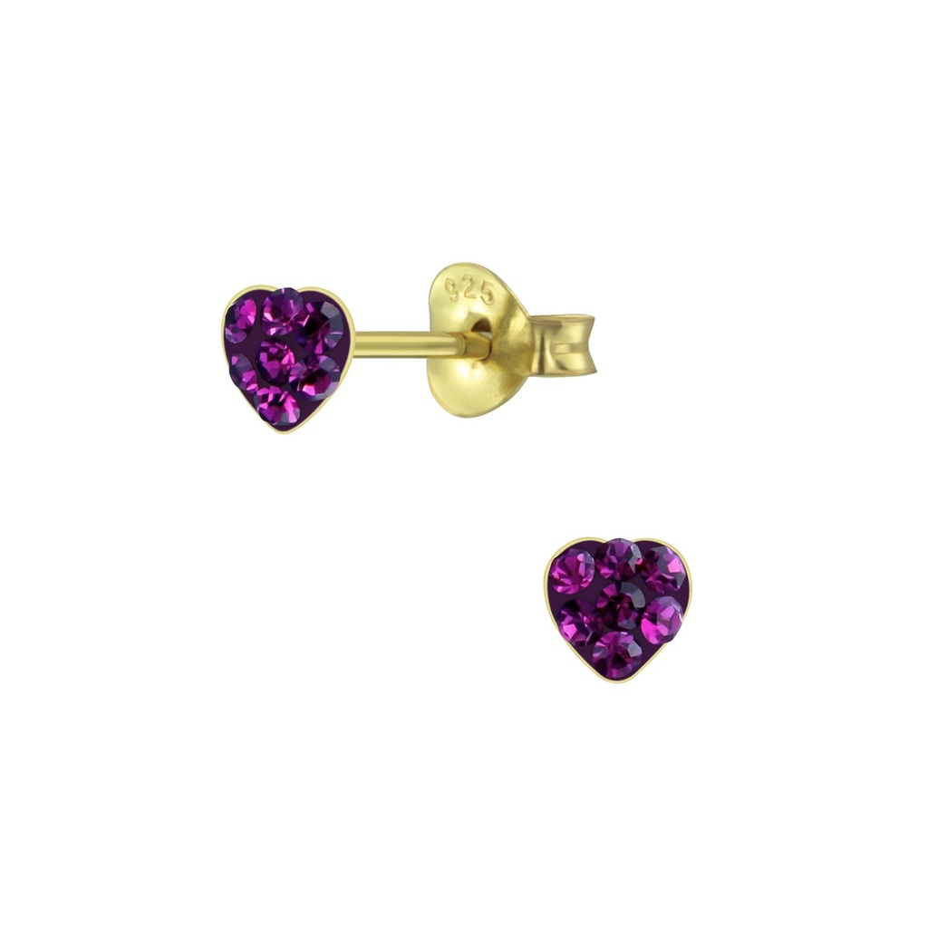 Puces d'oreilles en argent cristal cœur