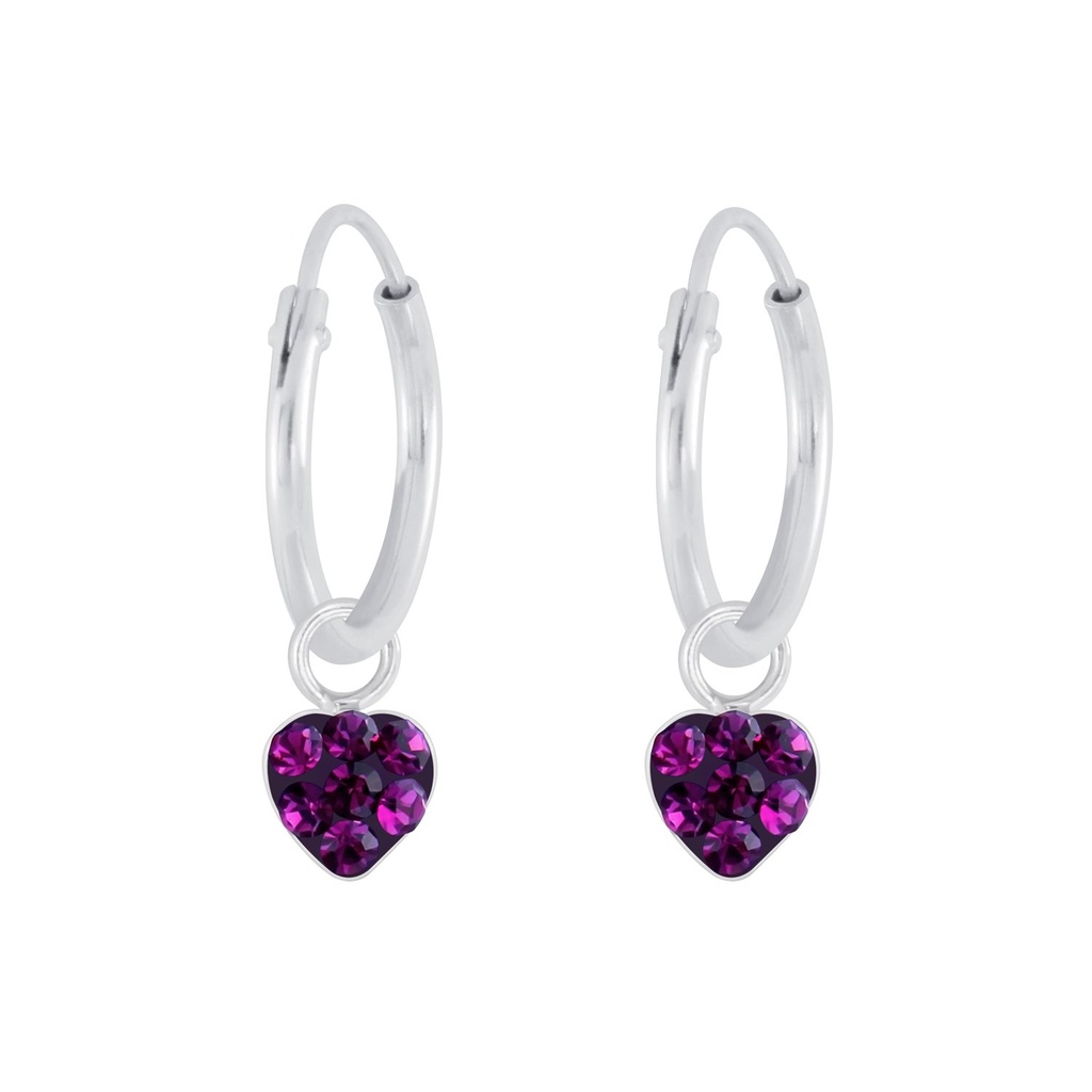 Créoles breloque en argent cristal cœur