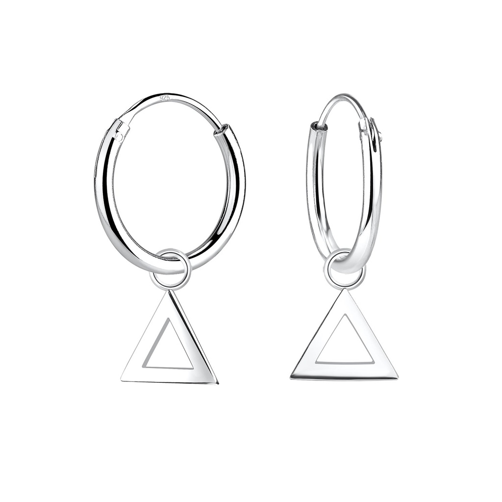 Silver Triangle Charm Hoop Earrings