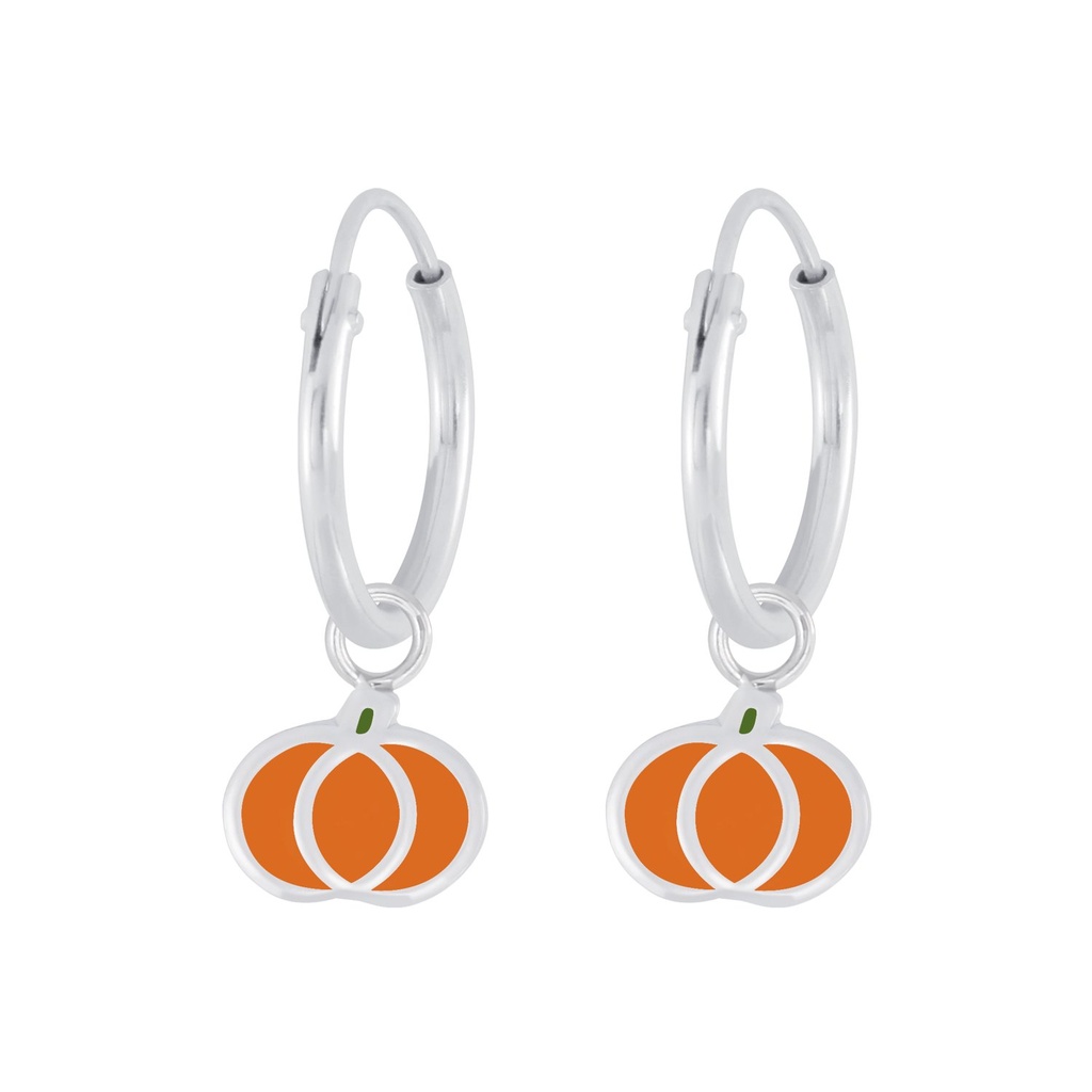 Silver Pumpkin Charm Hoop Earrings